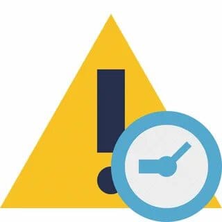 Warning icon with a clock.