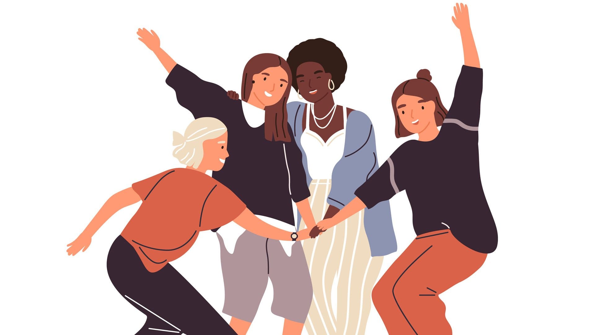 An illustration of a diverse group of people celebrating together.